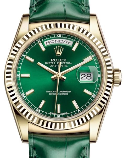 rolex day date green dial leather|rolex day date 36 price.